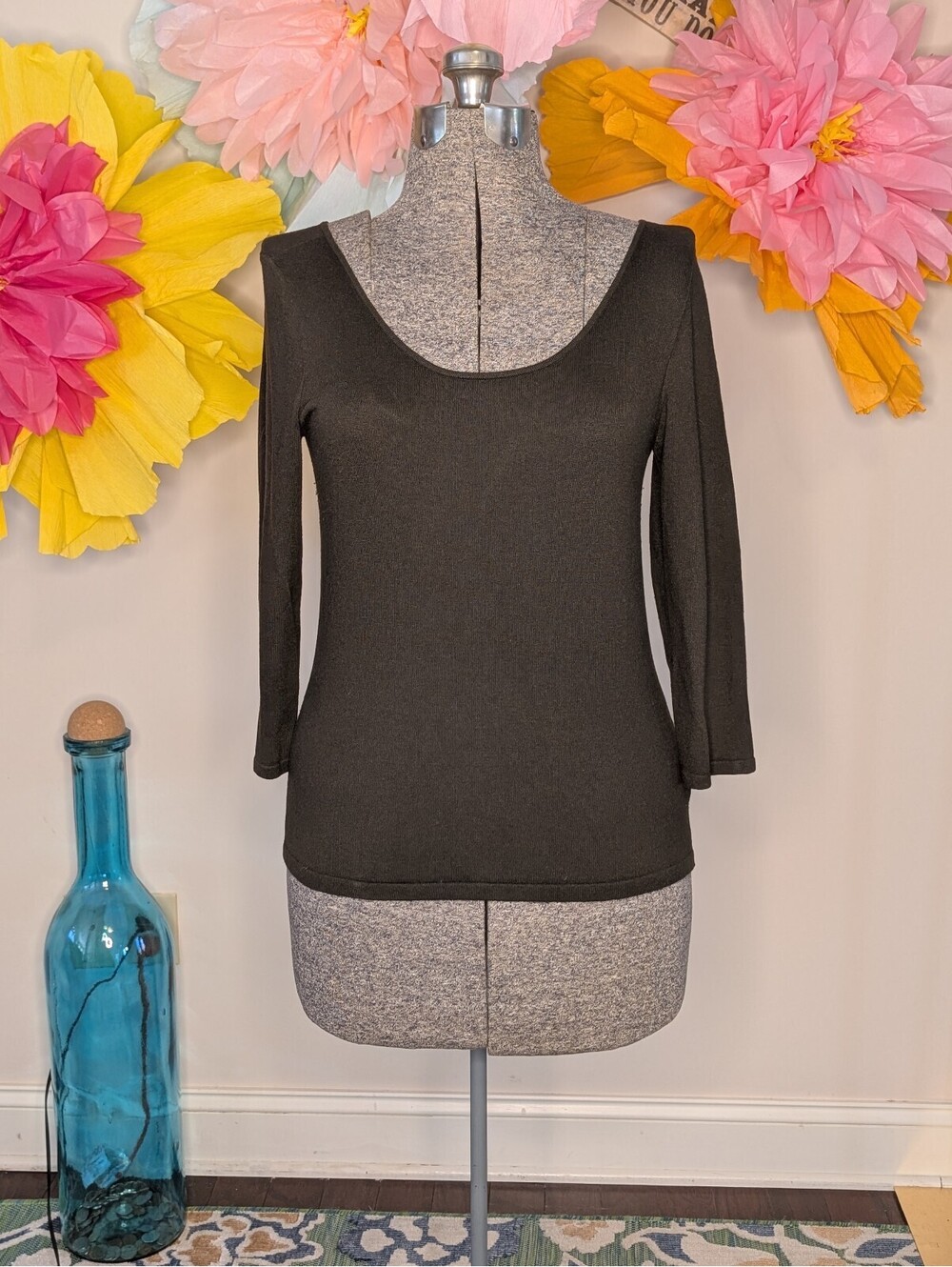 2208 - Lauren Ralph Lauren Black Silk Blend Scoop Neck Top Size M